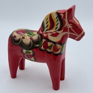Nils Olsson Swedish 8” Hand Carved Hand Painted Wood Folk Art Dala Horse MCM 70s